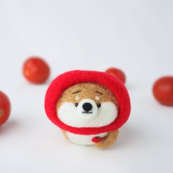 【受注製作】-夏野菜- トマトになりきるまゆ柴犬(赤柴・黒柴・白柴) 羊毛フェルトの画像