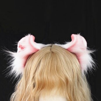 【受注生産】耳巻き猫耳カチューシャ 手作り リアルな毛皮のような 猫の耳ヘアアクセサリー シミュレーション動物の耳の画像