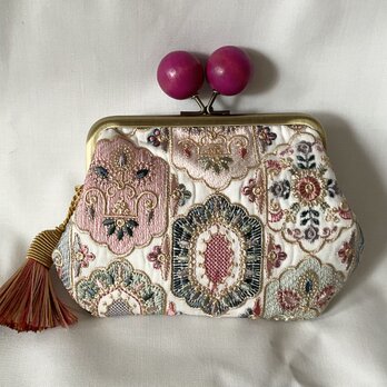 インド刺繍　木玉親子がま口ミニ財布　３　の画像