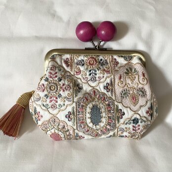 インド刺繍　木玉親子がま口ミニ財布　３　