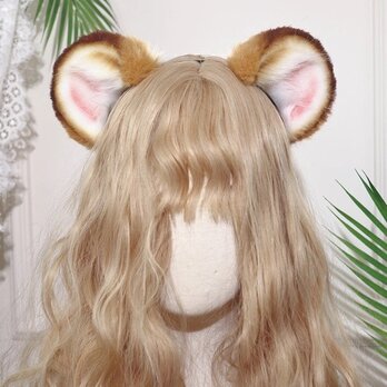 【受注生産】ヒグマ頭の耳カチューシャ 手作りリアルな毛皮のような ヘアアクセサリー シミュレーション動物の耳 ロリータの画像