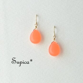 s189-630【天然石　オレンジジェード】14kgf　ミカン色のピアス