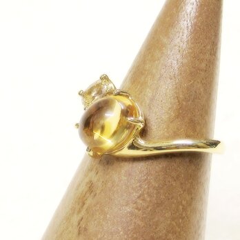 シトリンとインペリアルトパーズ、SV925の指輪（リングサイズ：10号、天然石、誕生石、K18イエローゴールドメッキ）