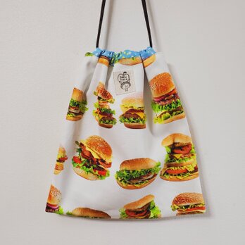 お着替えも入っちゃうシカク巾着ポーチ ハンバーガーの画像