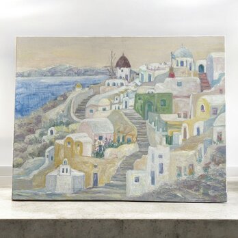 エーゲ海に浮かぶ島（油絵６号、ギリシャ、サントリーニ島の村イア、原画）の画像