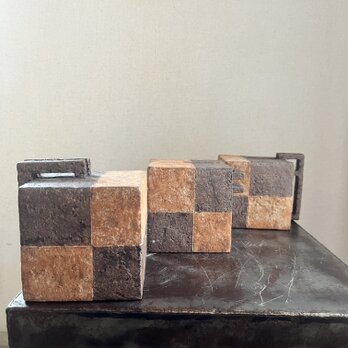 オブジェ　(花器)　焼締&泥彩　box with a fence No.1、2、3