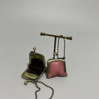 たつのレザーmini miniがま口リングケース◆ピンク　アクセサリー入れ　小銭入れ　革財布