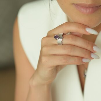 ハンドメイドのシルバーリング  Skalisto Half アメジスト