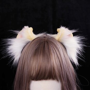 【受注生産】耳巻き猫耳カチューシャ 手作り リアルな毛皮のような 猫の耳ヘアアクセサリー シミュレーション動物の耳の画像