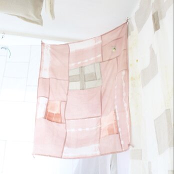 ポジャギ/永遠の布 「ヘルプセンター 」シルク、リネン 105x75cm 蘇芳染