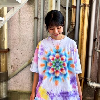タイダイ ビッグシルエット Tシャツ Lサイズ 曼荼羅 カラフル ムラ染め Hippies Dye HD24-36の画像