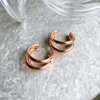 PA363-【 AVON 】エイボン・ヴィンテージピアス 1990s 3D Triple Hoop Champagne Pinkの画像