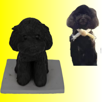 【受注作製】ペットギフト うちの子 写真入り 犬人形 フィギュア、名入れ 愛犬 肖像画 似顔絵❤ペットロス、誕生日、記念日の画像
