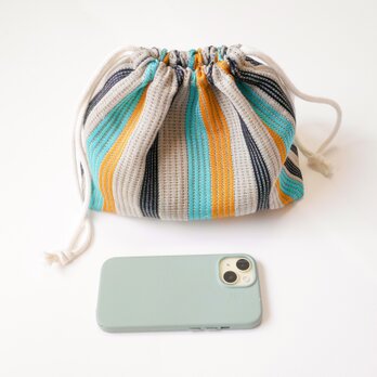リネンと絹の手織り巾着バックOTB　20cm×23cm×8cm　の画像