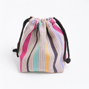リネンと絹の手織り巾着バックPI　19cm×15cm×9.5cmの画像