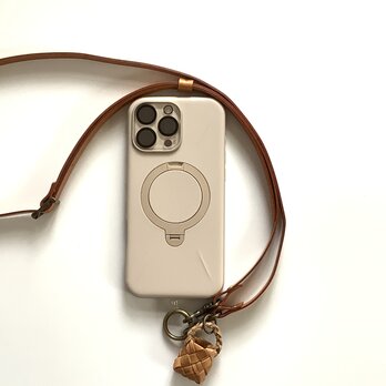 白樺ミニかごチャームつきスマホショルダーストラップ