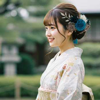 ターコイズブルーとモスグリーンの髪飾り　No.063 髪飾り　成人式　卒業式　結婚式　成人式髪飾り　卒業式髪飾り　結婚式髪飾り　の画像