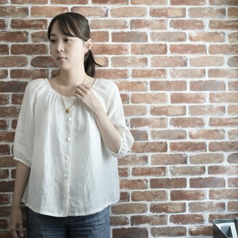 上質リネンのゆったり前開き５分袖ブラウス　No.360の画像