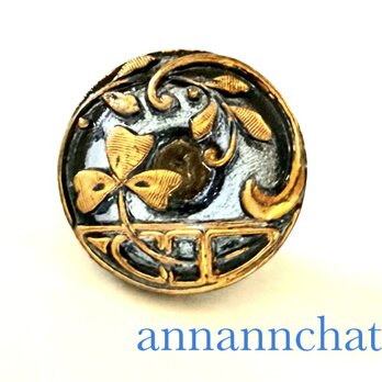 【チェコガラス　青　メタリック　クローバー botanical　ピンブローチ】