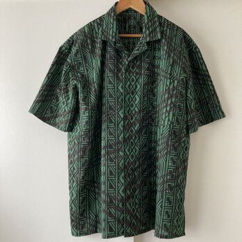 浴衣で作ったアロハシャツ　グリーンの画像
