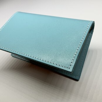 革靴の余り革で仕立てた一点物カードケース｜名刺入れにも　ターコイズブルー/キャメル