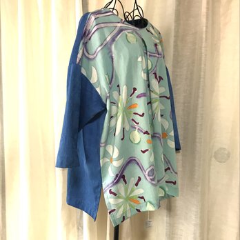 ロウケツ染め生地　藍染め生地コンビ　チュニック