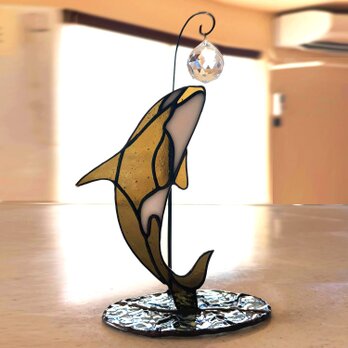 ステンドグラス　サンキャッチャーホルダー『Orca(シャチ)』