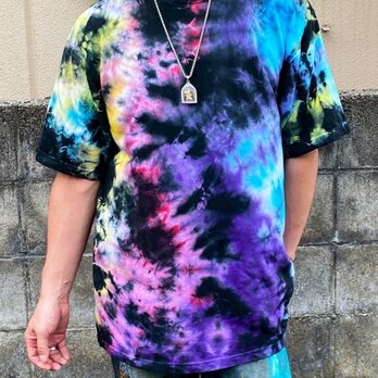 タイダイ Tシャツ XXLサイズ ブラック×カラフル Hippies Dye HD24-38の画像