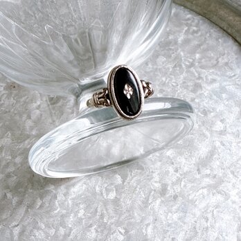 RA125-【 AVON 】エイボン・ヴィンテージリング 1970〜80s Black Onyx Diamond Ovalの画像