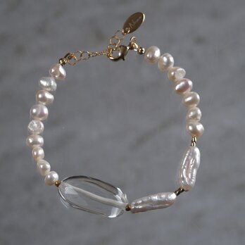 Ýmsar ferskvatnsperlur bracelet　淡水バロックパール＆天然石クオーツ　ブレスレットの画像
