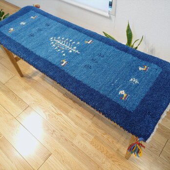 ペルシャ　ギャッベ ミニランナー　ラグ　117x40cm　藍色　青　生命の木　RJ15096の画像