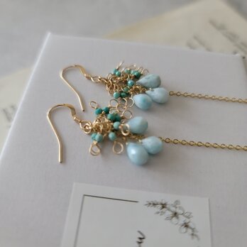 【14kgf 】ラリマー×ターコイズ＊涼しげブルー/天然石ピアス イヤリング変更可の画像