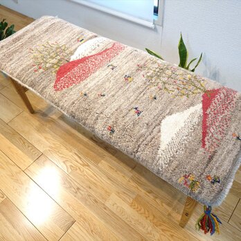 ペルシャ　ギャッベ ミニランナー　ラグ　113x45cm　風景　シラーズ山脈　生命の木　ヤギ　羊　RD7800の画像
