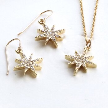 夜空に輝く、一番星 ピアス(イヤリング)&ネックレス　セット　14Kgf アレルギー対応