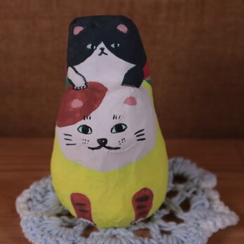 手作り張子「スイカ・マクワ猫」