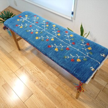 ペルシャ　ギャッベ　ミニランナー　ラグ　118x42cm　 青　ザクロの実　RJ15055の画像