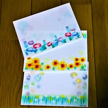 選べる暑中お見舞いⒶ 3枚セット(和紙はがき)　朝顔・ひまわり・花火のイラスト　 パステルアートの画像