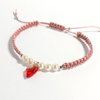 パール✕ハートブレスレット＜レッド＞
