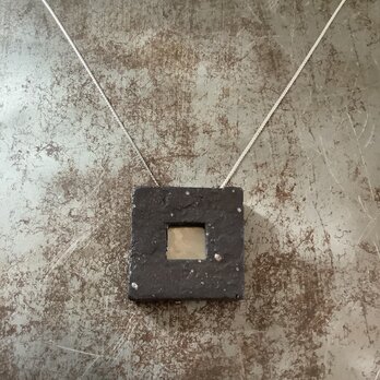 チョーカー　黒釉＆stainless　squareの画像
