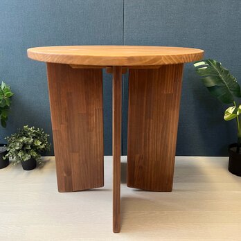 【送料無料】 コーヒーテーブル 丸形4本板脚 60cm パイン 天板オーク脚ウォルナットの画像