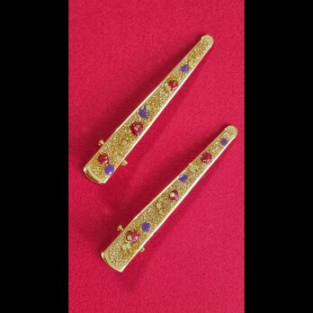深紅な紫のきらめき　金箔風ヘアクリップ（2個セット）