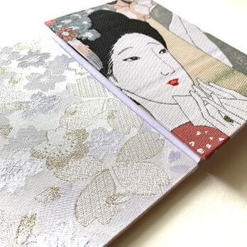『恋文〜絵日傘』　竹久夢二御朱印帳　B6大判サイズ　願い　静謐　純粋　桜　僧侶　尊さ　白　純白　美人　御朱印帳　桐生織物の画像