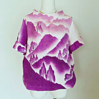 山景　総絞りリメイク　ボトルネックブラウス