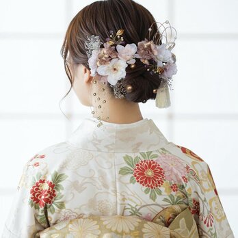 ピンクベージュ×小枝　No.PK76 髪飾り　成人式　卒業式　結婚式　成人式髪飾り　卒業式髪飾り　結婚式髪飾り　ヘアアクセサリーの画像