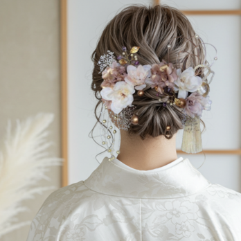 ピンクベージュ×小枝　No.PK76 髪飾り　成人式　卒業式　結婚式　成人式髪飾り　卒業式髪飾り　結婚式髪飾り　ヘアアクセサリーの画像