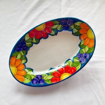オーバル皿 26cm  花とフルーツ マヨリカ焼き イタリア陶器 OVL057_2の画像
