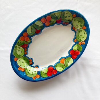 オーバル皿 26cm  花とフルーツ マヨリカ焼き イタリア陶器 OVL057_3の画像