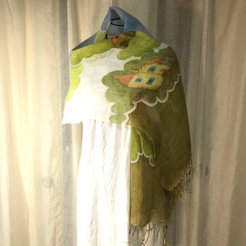 ロウケツ染麻ストール　ラ.メゾン　ライトベージュの画像