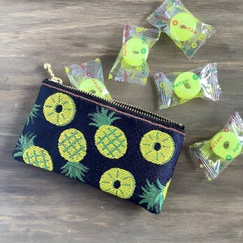 【パイン】畳縁　ぺたんこ　ミニポーチ　小銭入れ　カードケース　紺　夏　トロピカル