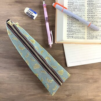 【バナナ】畳縁　テトラ型　ペンケース　ミントカラー　金色　フルーツの画像